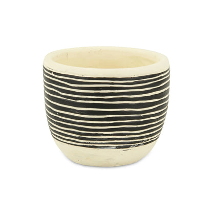 Ceramic 39 Ounce Striped Round Distressed Pot Planter