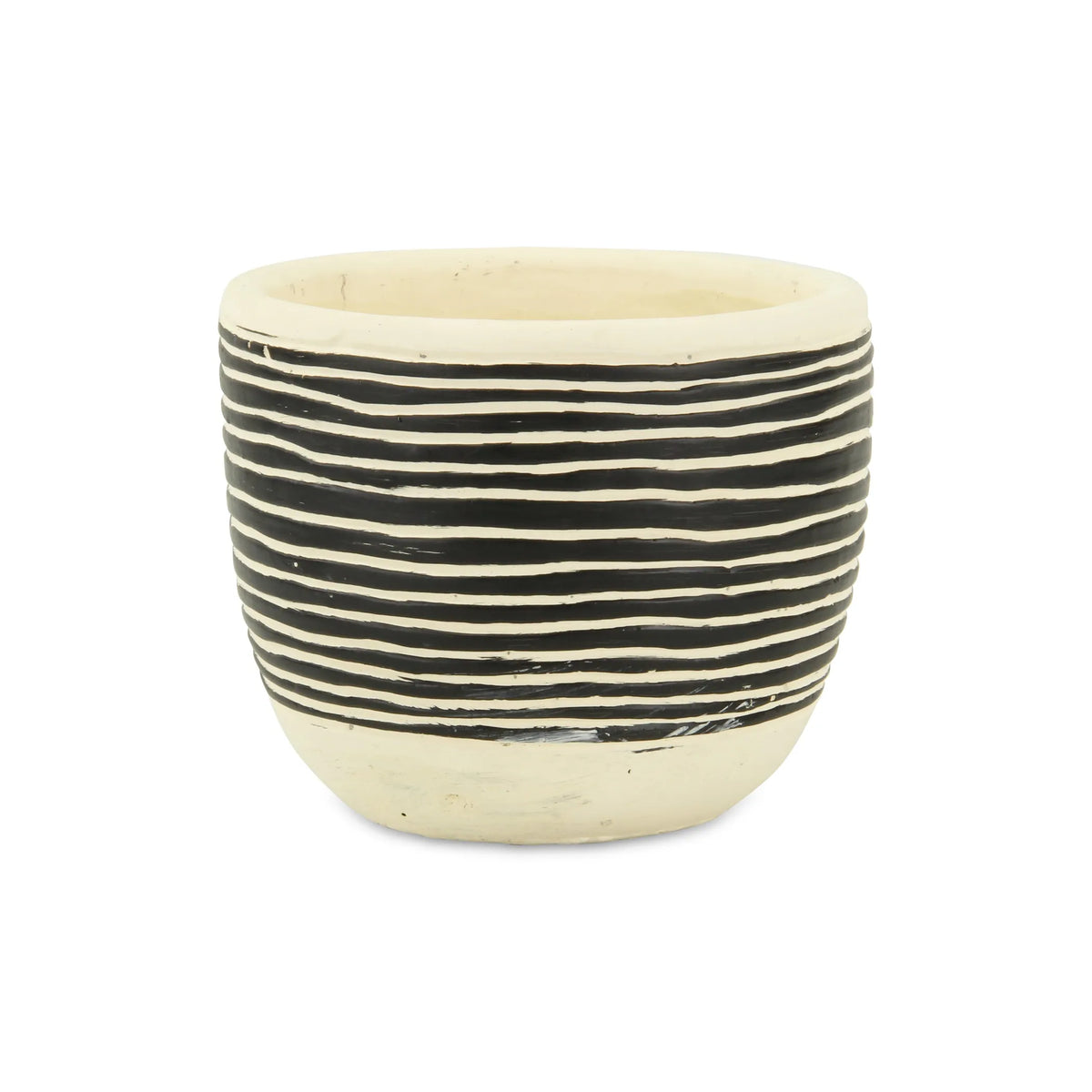 Ceramic 39 Ounce Striped Round Distressed Pot Planter