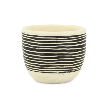 Ceramic 39 Ounce Striped Round Distressed Pot Planter