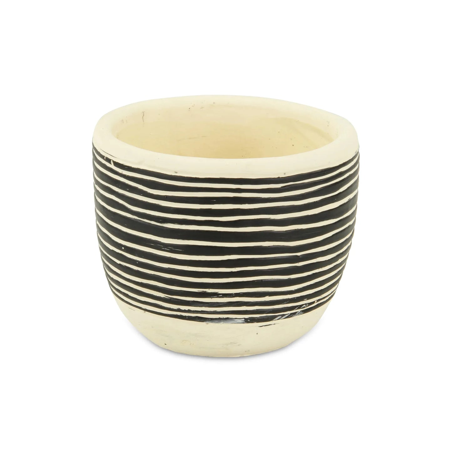 Ceramic 39 Ounce Striped Round Distressed Pot Planter