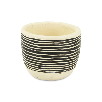 Ceramic 39 Ounce Striped Round Distressed Pot Planter