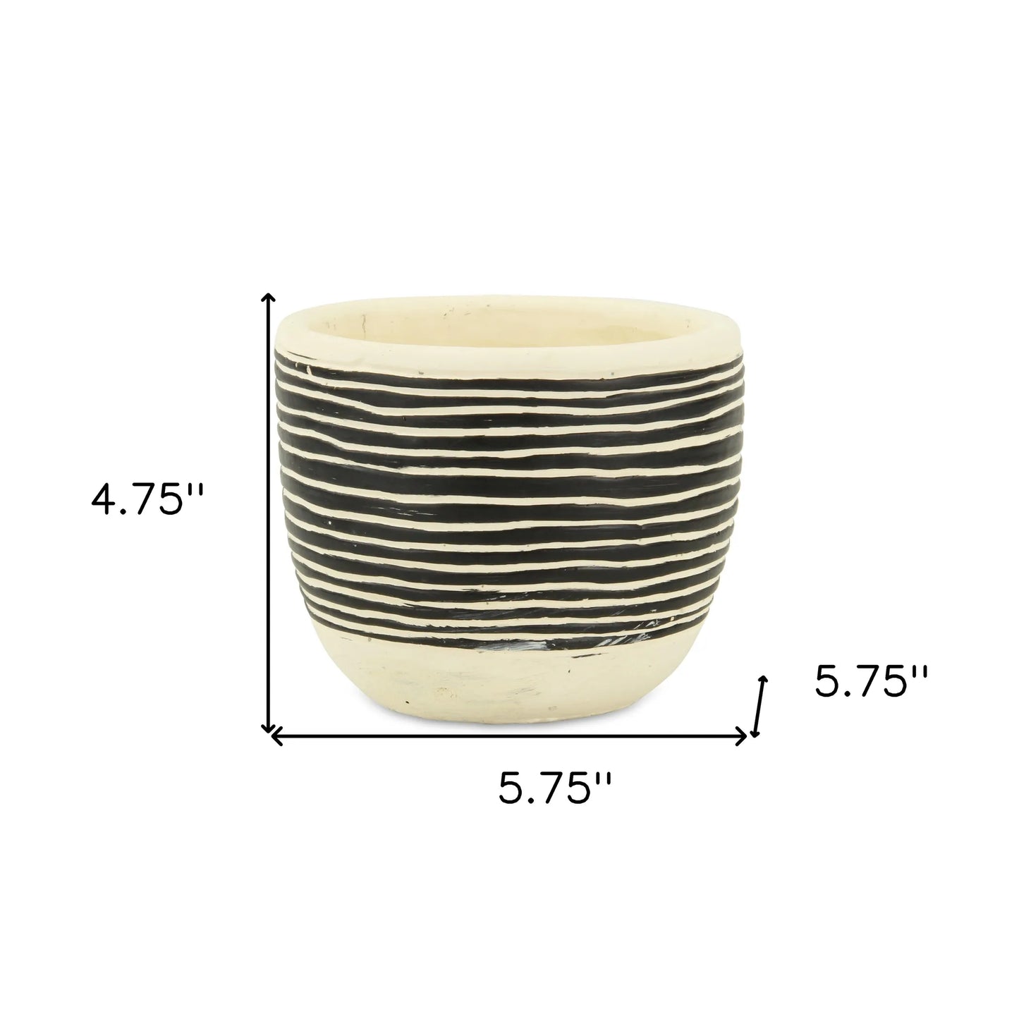Ceramic 39 Ounce Striped Round Distressed Pot Planter