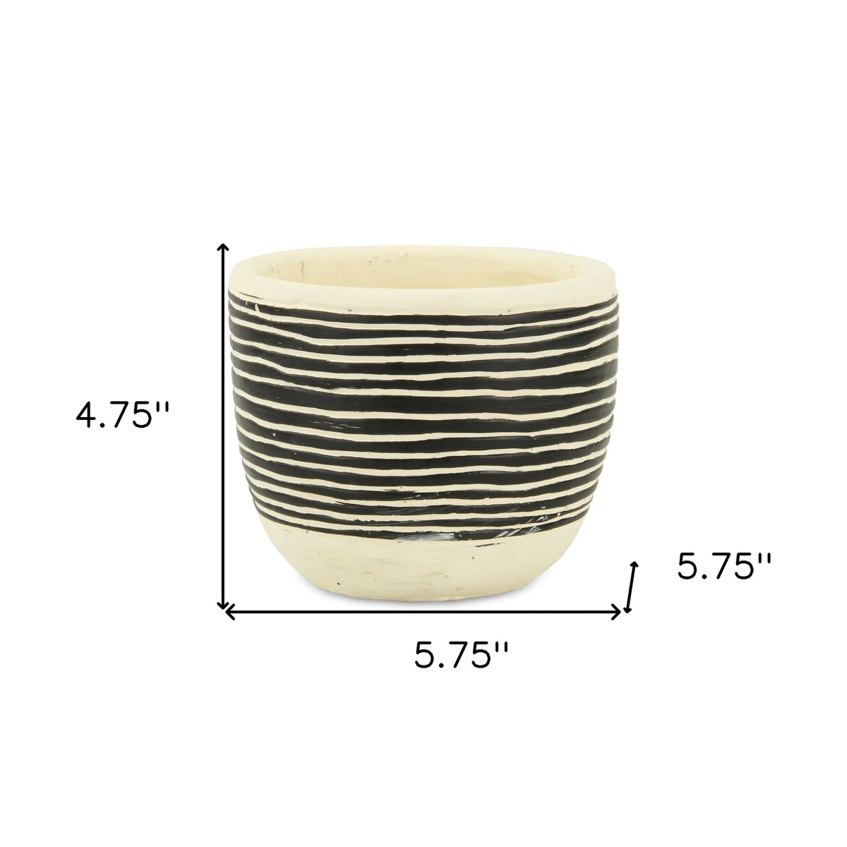 Ceramic 39 Ounce Striped Round Distressed Pot Planter
