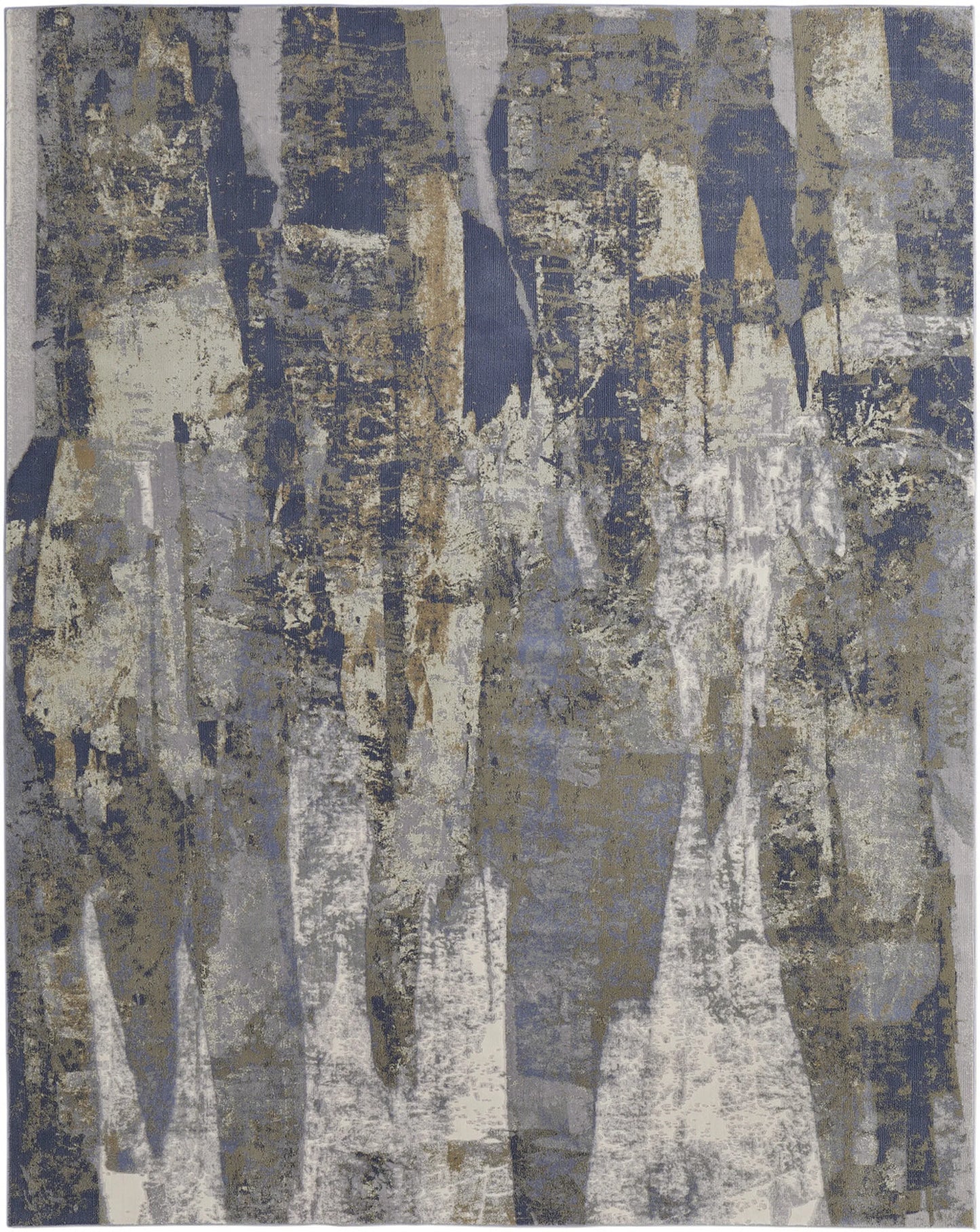 2' X 3' Blue Gray And Tan Abstract Power Loom Distressed Area Rug