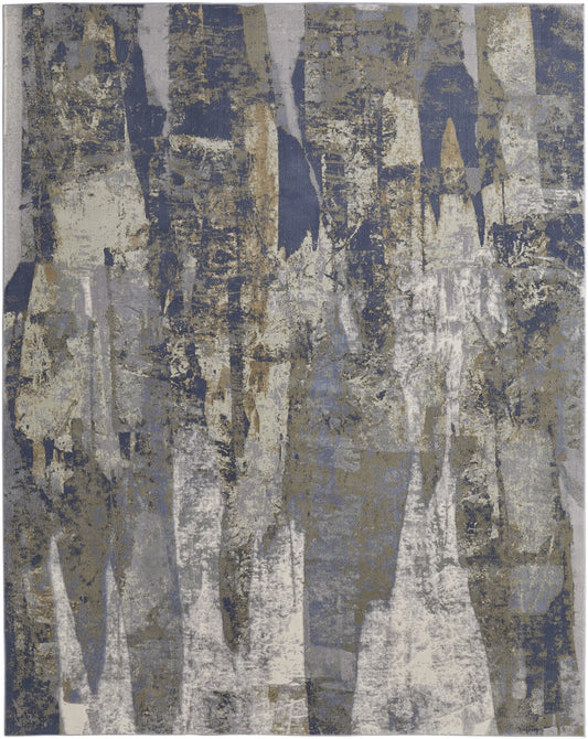 2' X 3' Blue Gray And Tan Abstract Power Loom Distressed Area Rug