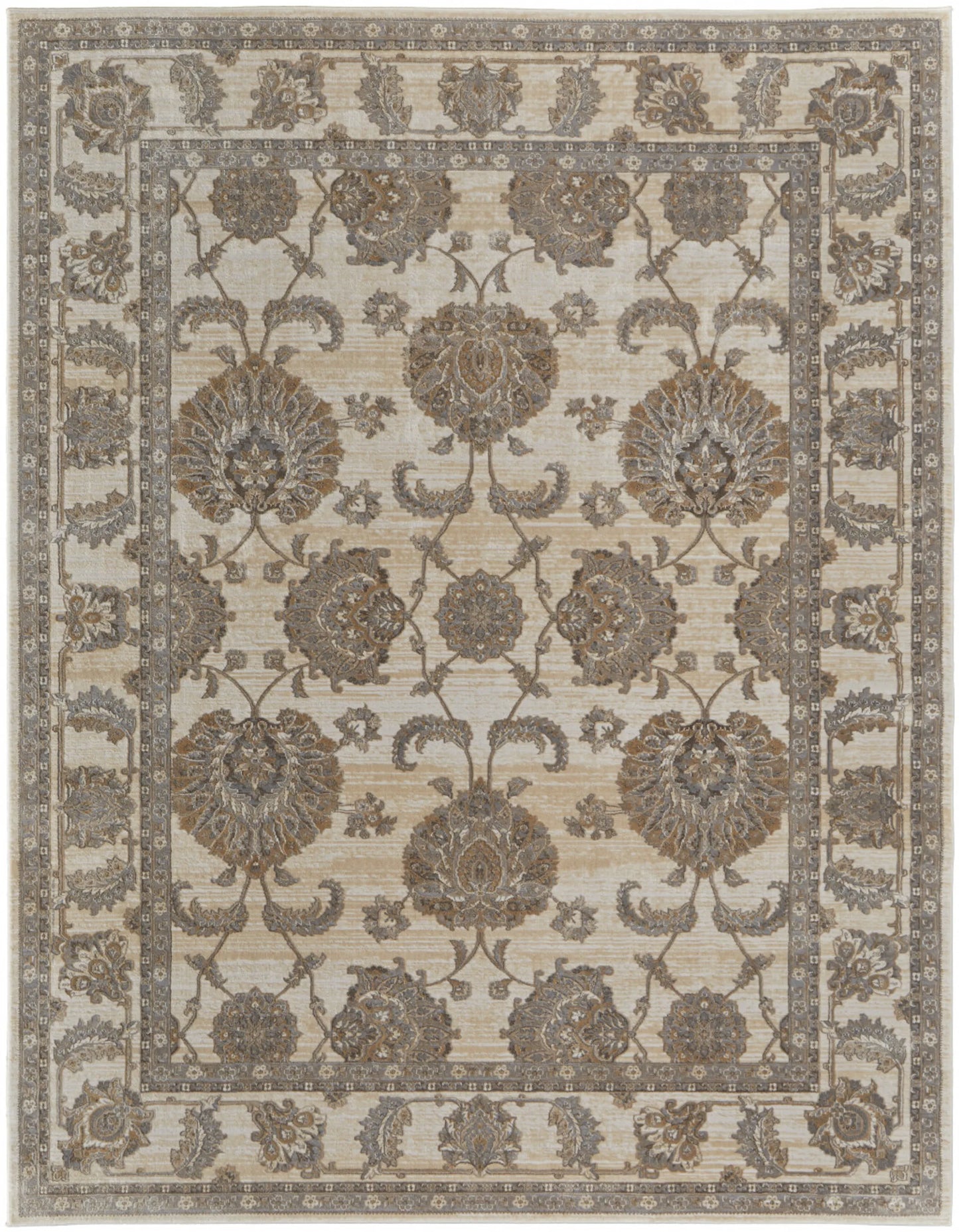 8' X 10' Tan Ivory And Brown Power Loom Area Rug