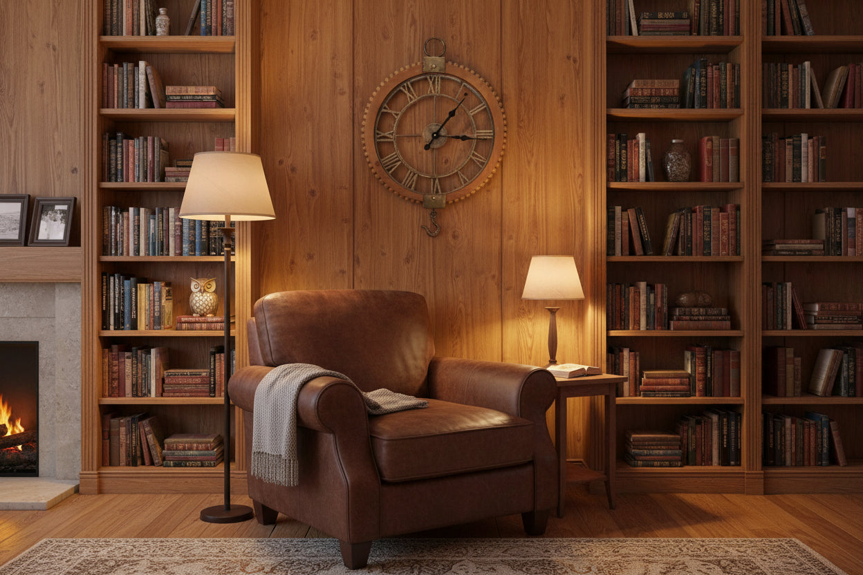 22"  Natural Solid Wood and Metal Analog Round Wall Clock