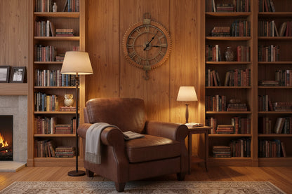 22"  Natural Solid Wood and Metal Analog Round Wall Clock