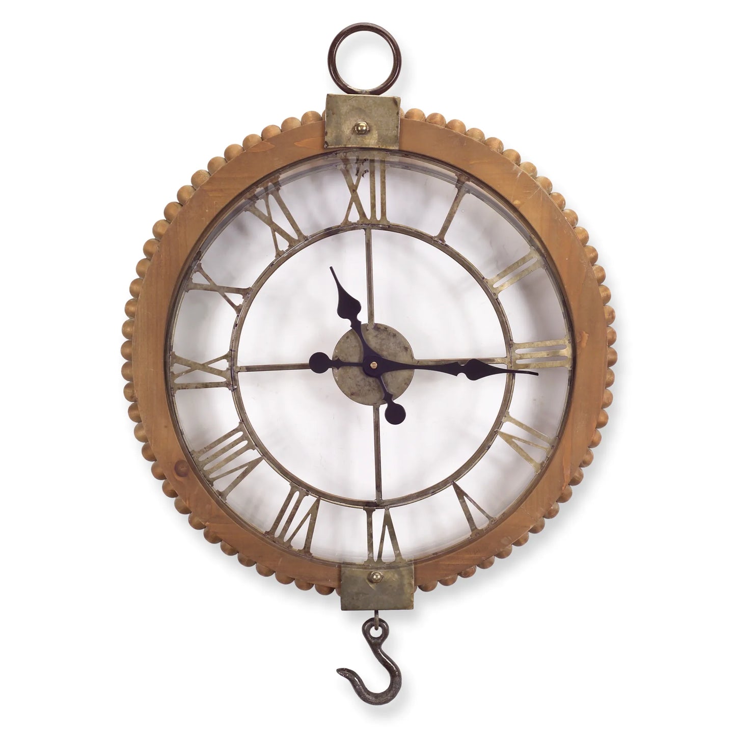 22"  Natural Solid Wood and Metal Analog Round Wall Clock