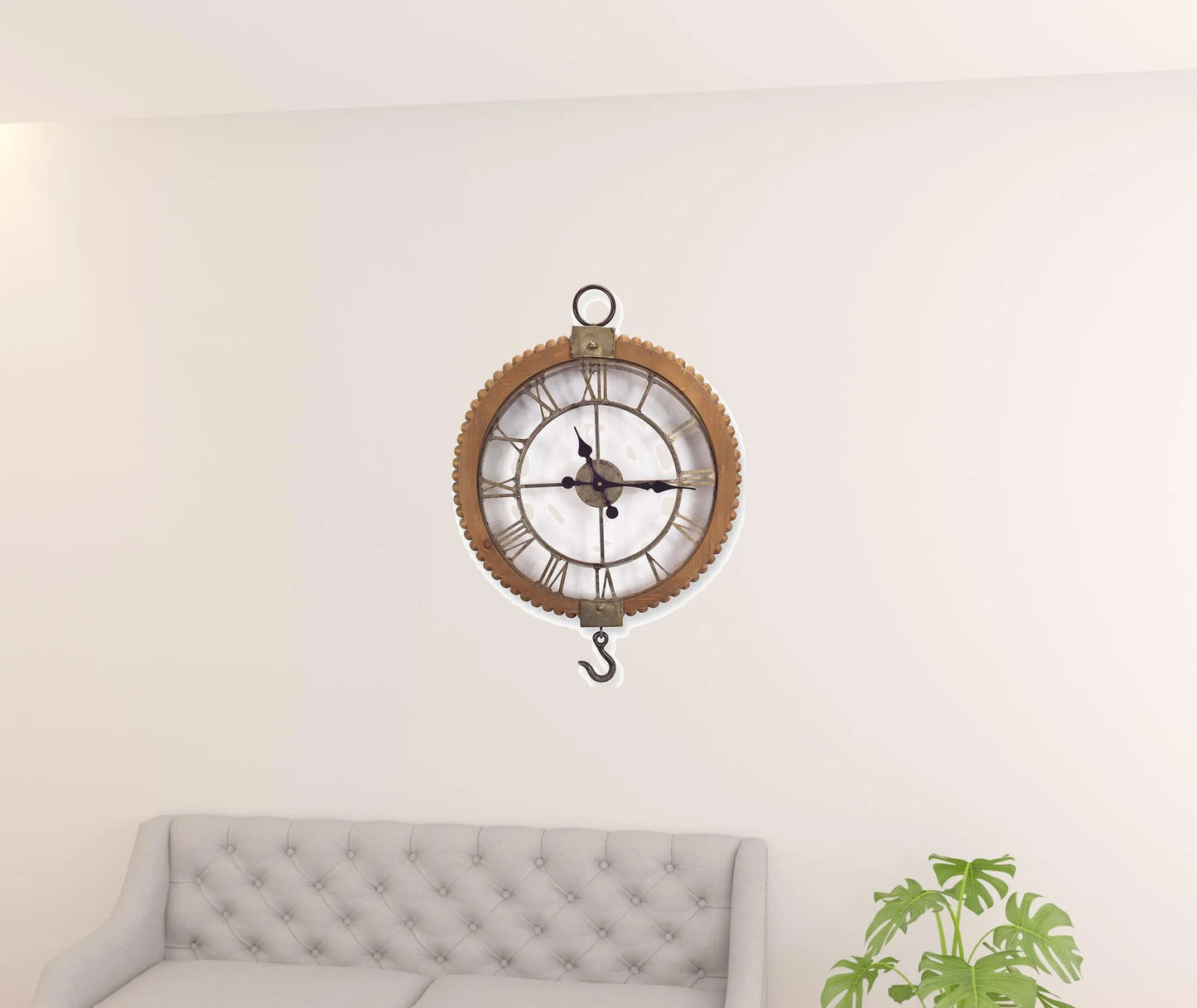 22"  Natural Solid Wood and Metal Analog Round Wall Clock