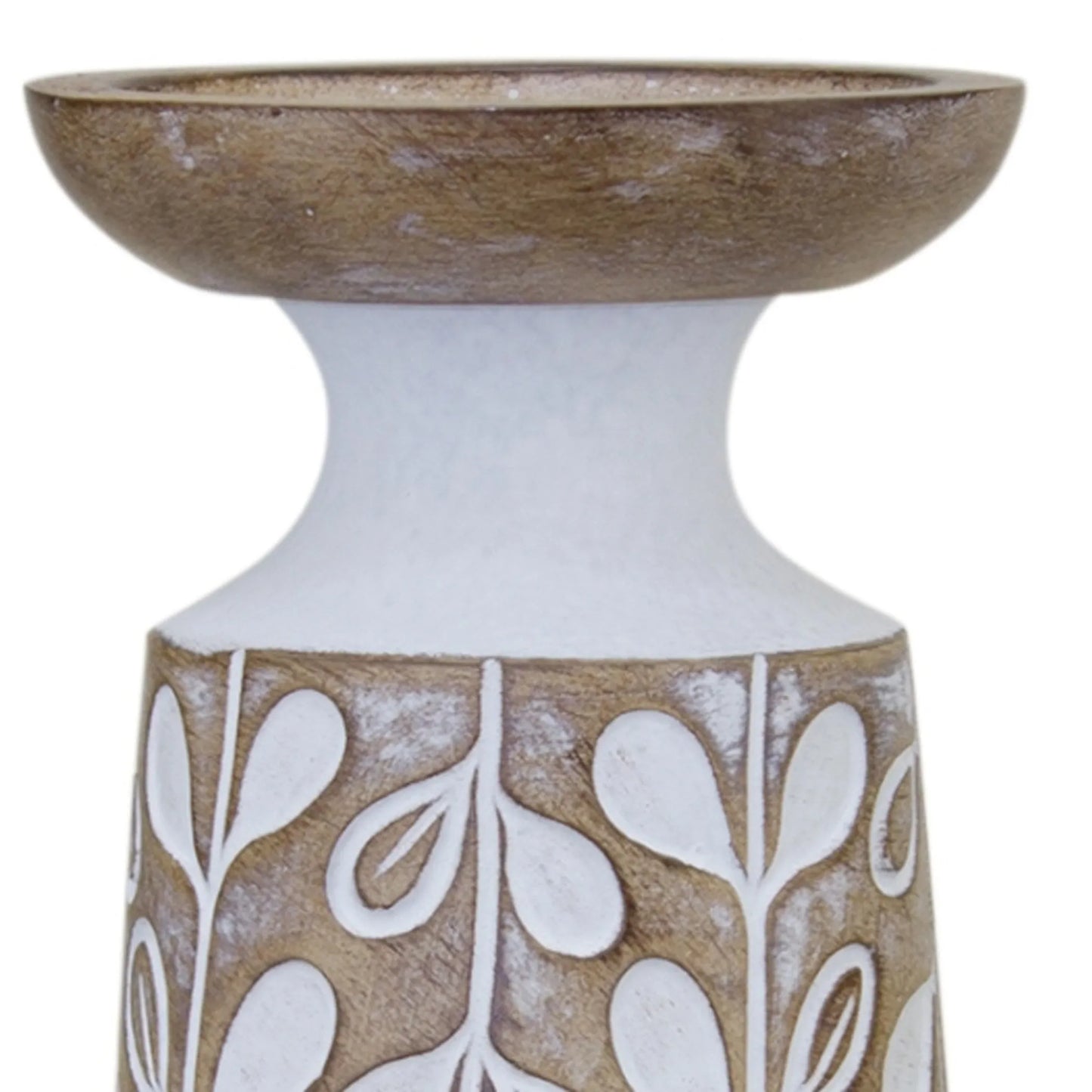 Brown and White Stone Powder Botanical Leaf Tabletop Pillar Candle Holders