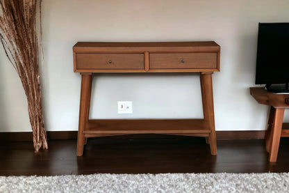42" Brown Floor Shelf Console Table with Shelves and Drawers
