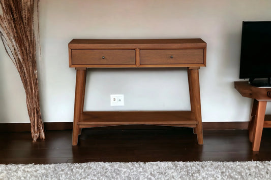 42 Inch Floor Shelf Console Table with Shelves & Drawers