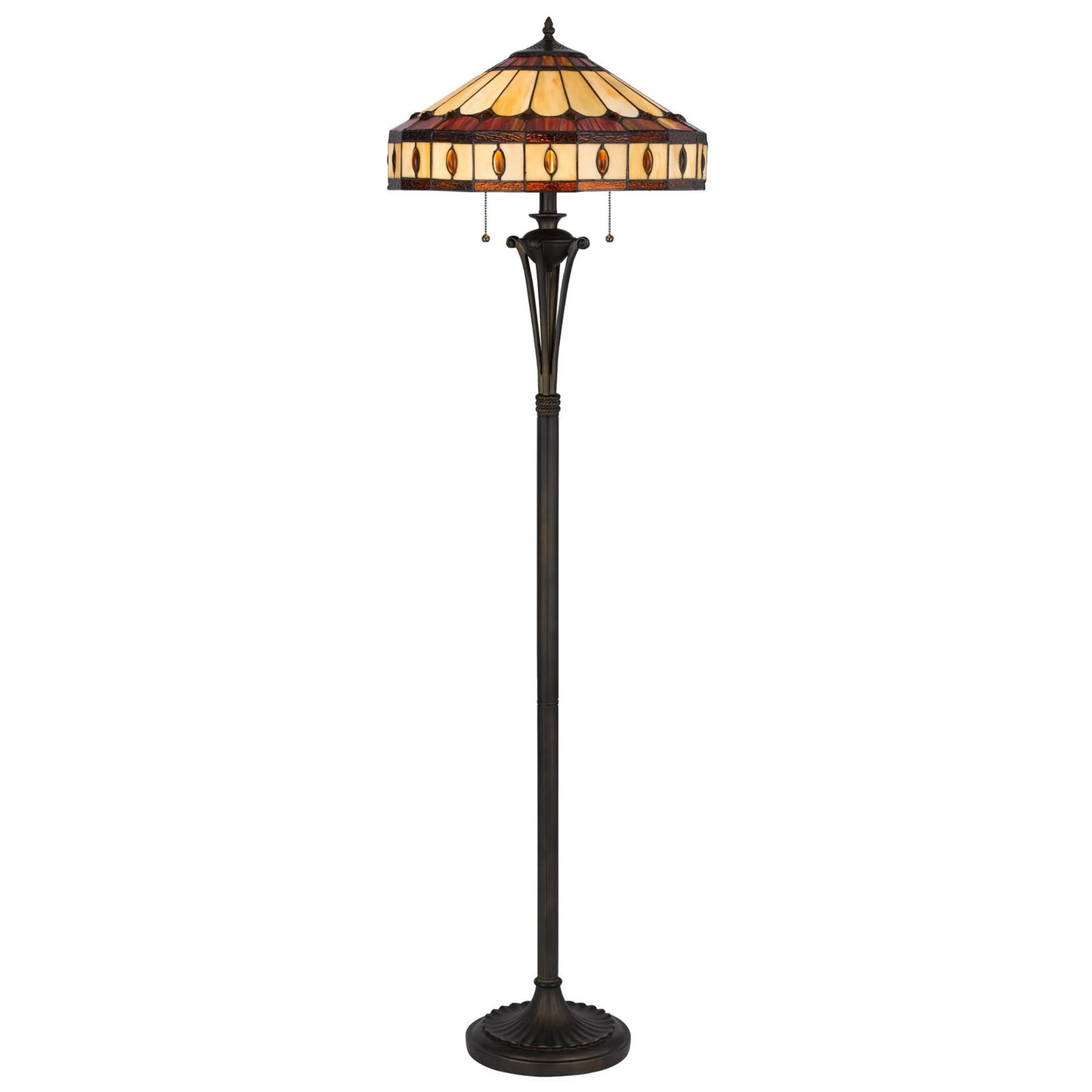 61" Bronze Two Light Traditional Shaped Floor Lamp with Tiffany Glass Empire Shade
