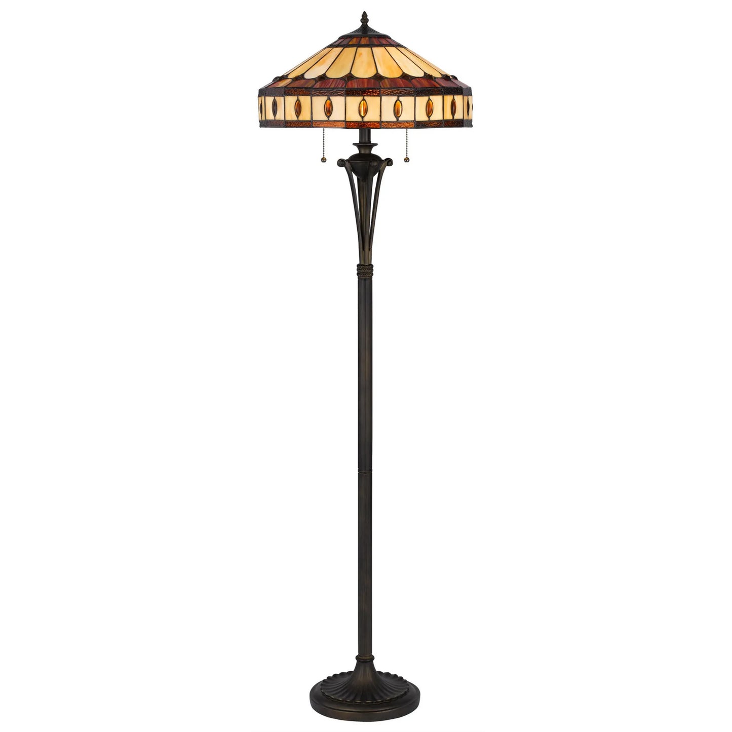 61" Bronze Two Light Traditional Shaped Floor Lamp with Tiffany Glass Empire Shade