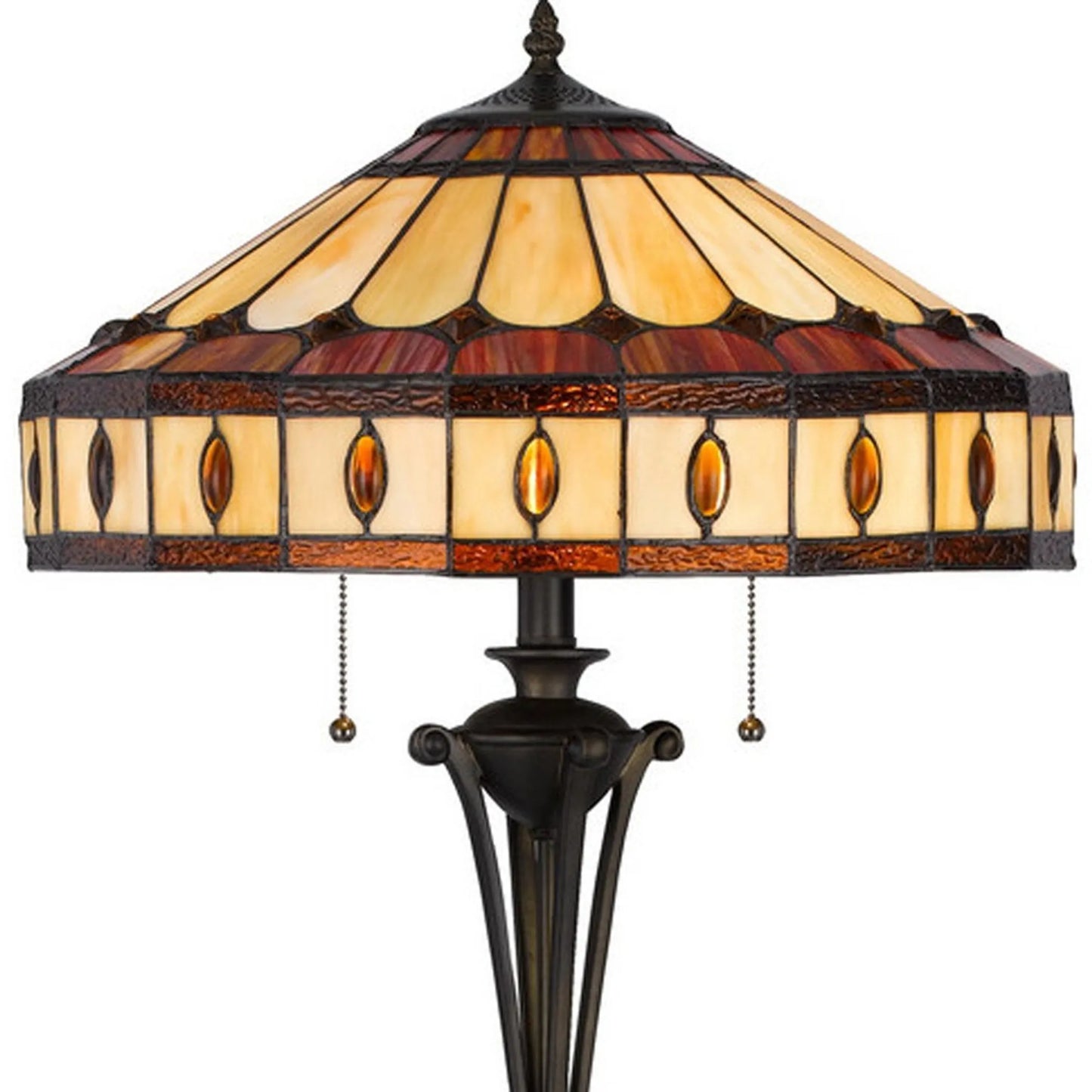 61" Bronze Two Light Traditional Shaped Floor Lamp with Tiffany Glass Empire Shade