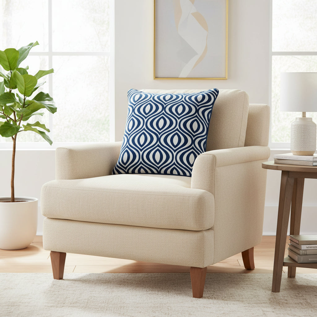 20" X 20" Blue Geometric Cotton Zippered Pillow