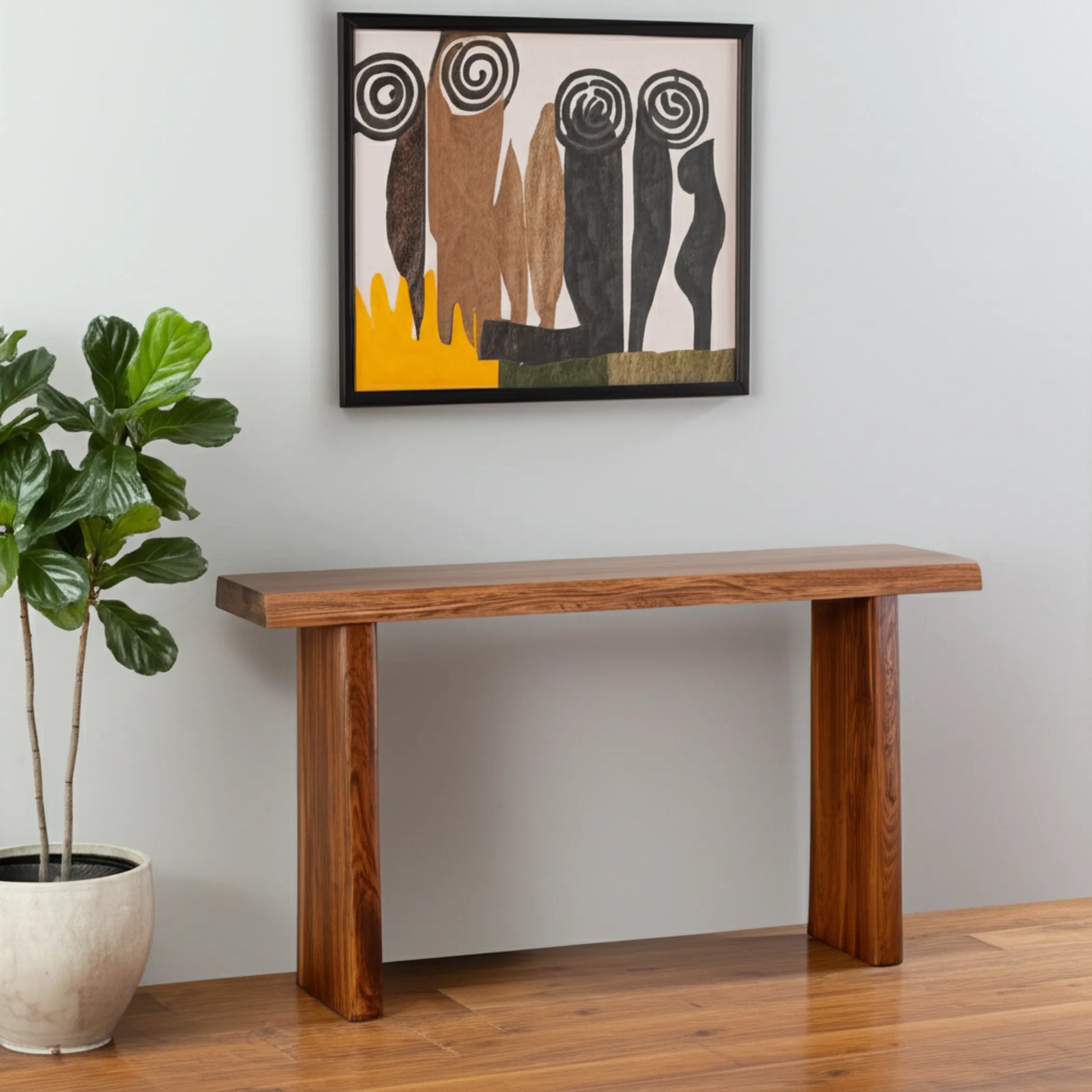 Console Table - 60" Brown Solid Wood Double Pedestal