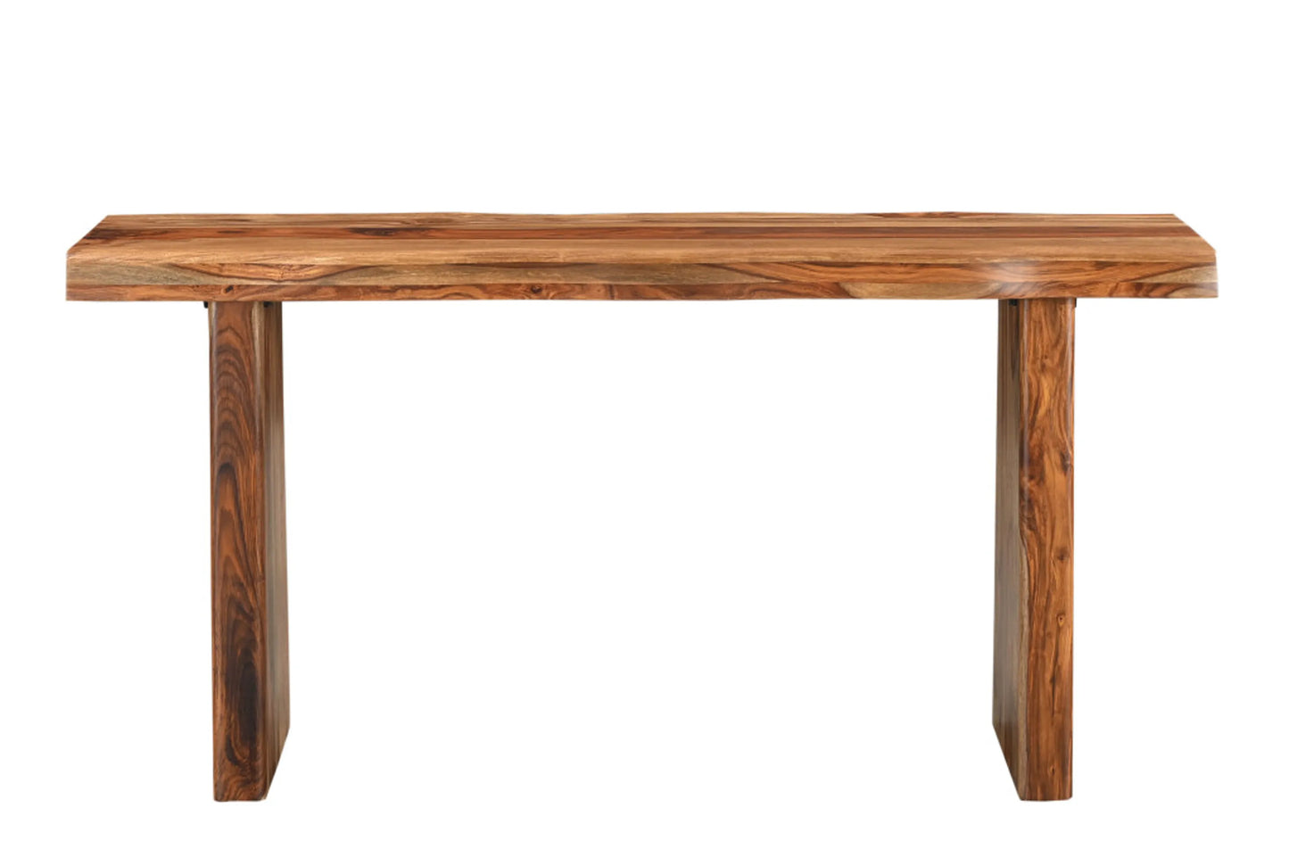 Console Table - 60" Brown Solid Wood Double Pedestal