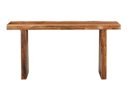Console Table - 60" Brown Solid Wood Double Pedestal