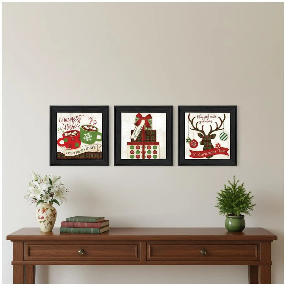 Set Of Three It's Christmas Time! Black Framed Wall Art