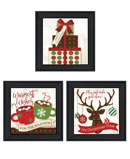 Set Of Three It's Christmas Time! Black Framed Wall Art