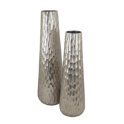 Set of Two Cast Aluminum Textured Table Vases