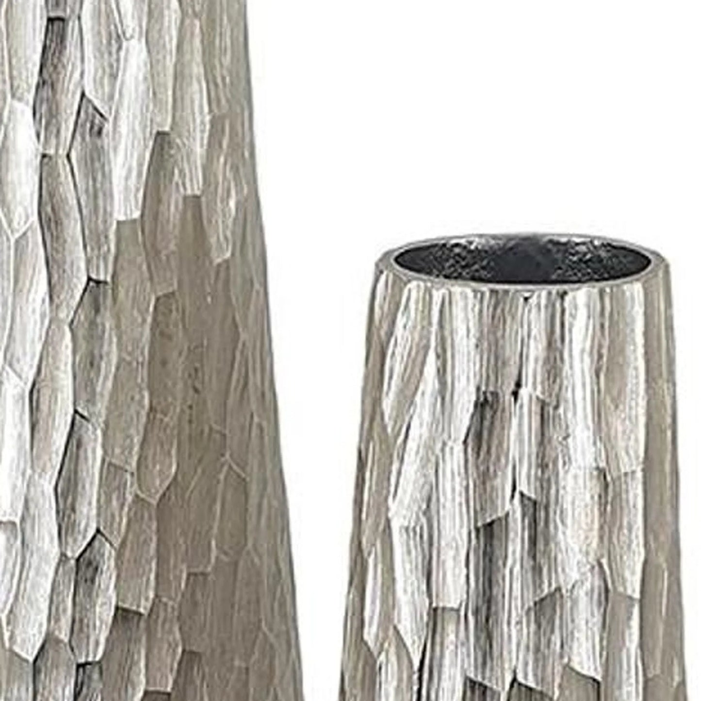 Set of Two Cast Aluminum Textured Table Vases