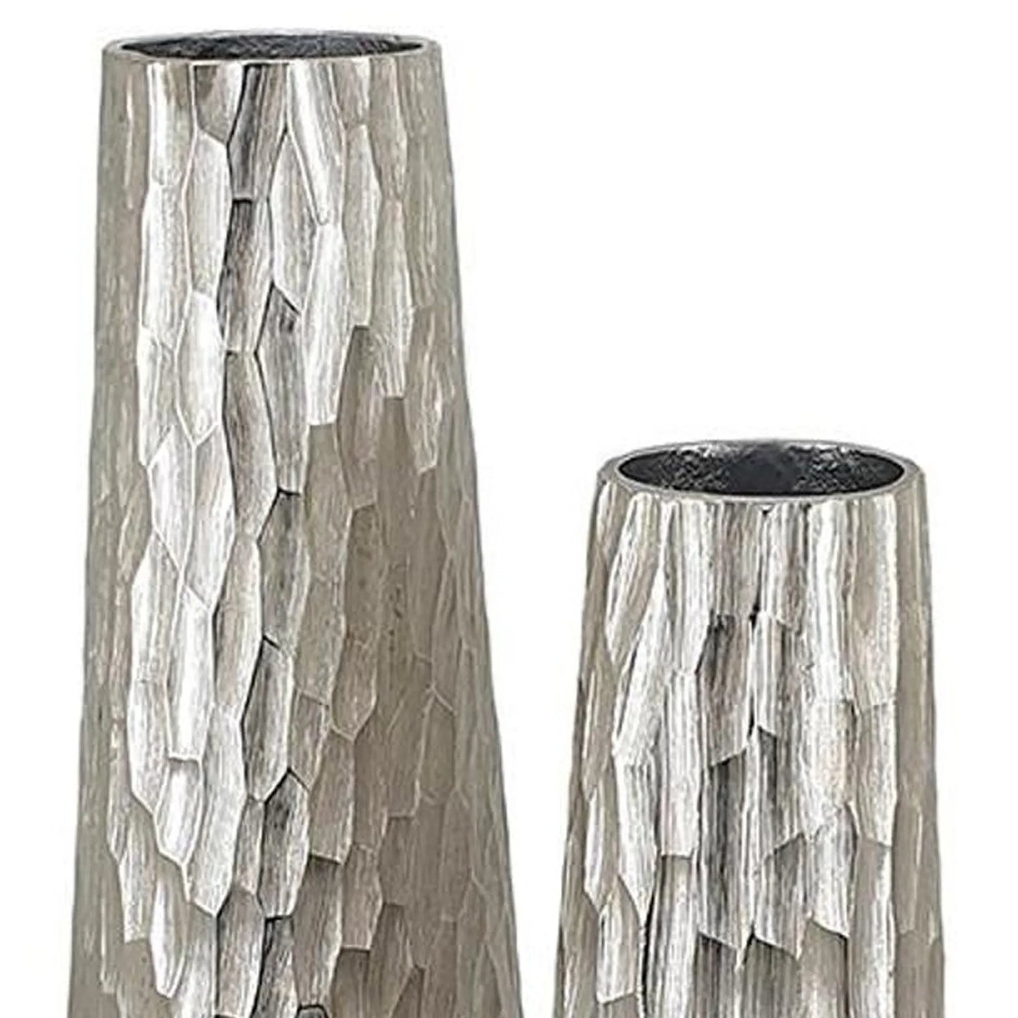 Set of Two Cast Aluminum Textured Table Vases