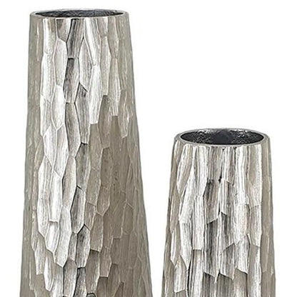 Set of Two Cast Aluminum Textured Table Vases