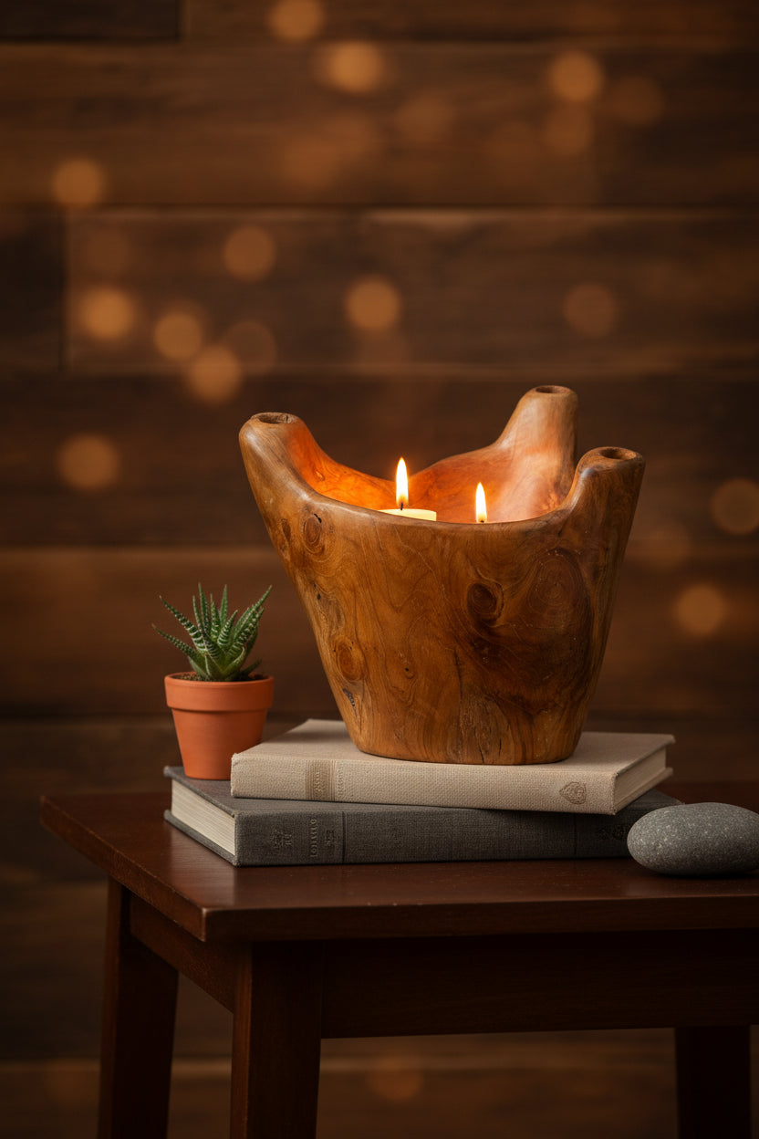 Round Solid Wood Table Vase