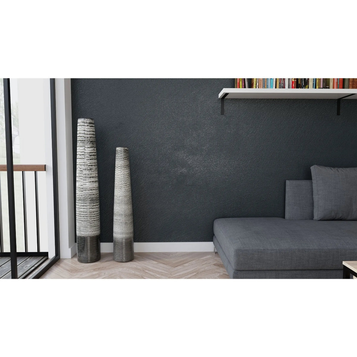 47" Black and Gray Ombre Tapered Ceramic Floor Vase