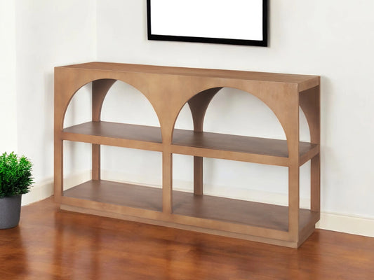 54" Brown Solid Wood Floor Shelf Console Table With Two Shelves