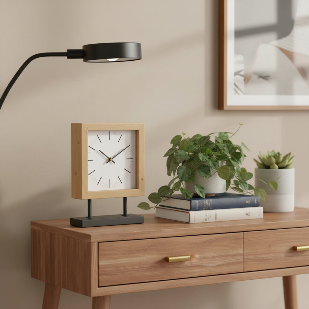 Wood Metal Square Table Clock