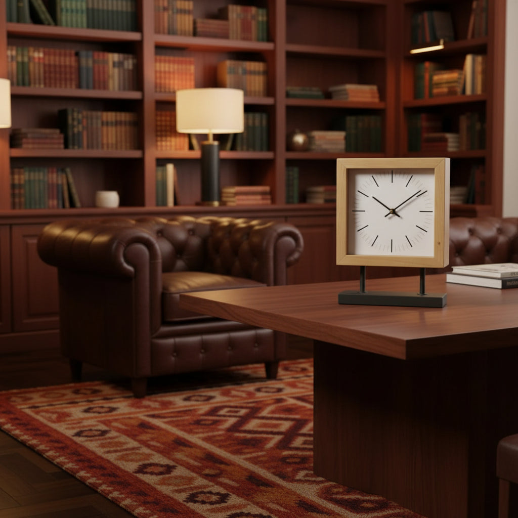 Wood Metal Square Table Clock