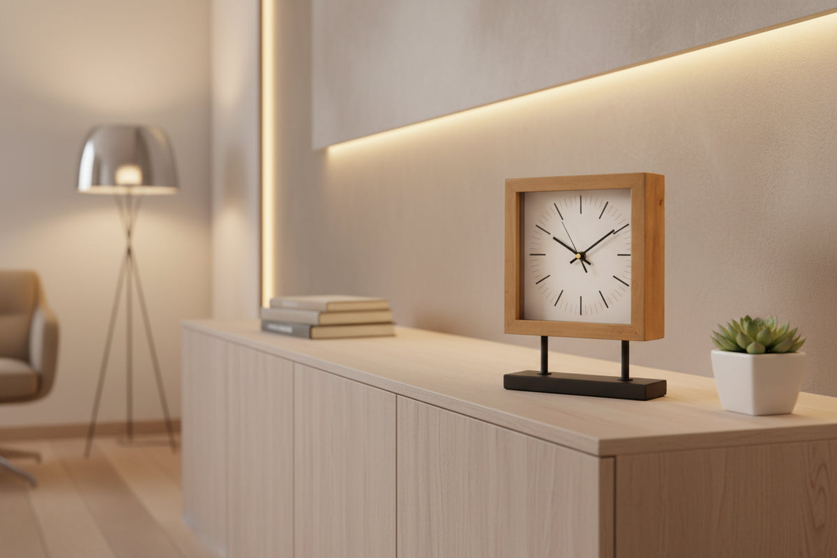 Wood Metal Square Table Clock