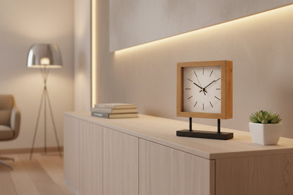 Wood Metal Square Table Clock