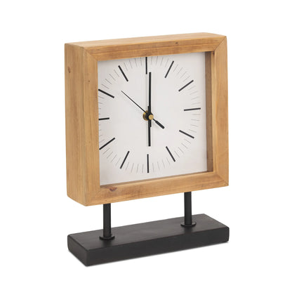 Wood Metal Square Table Clock
