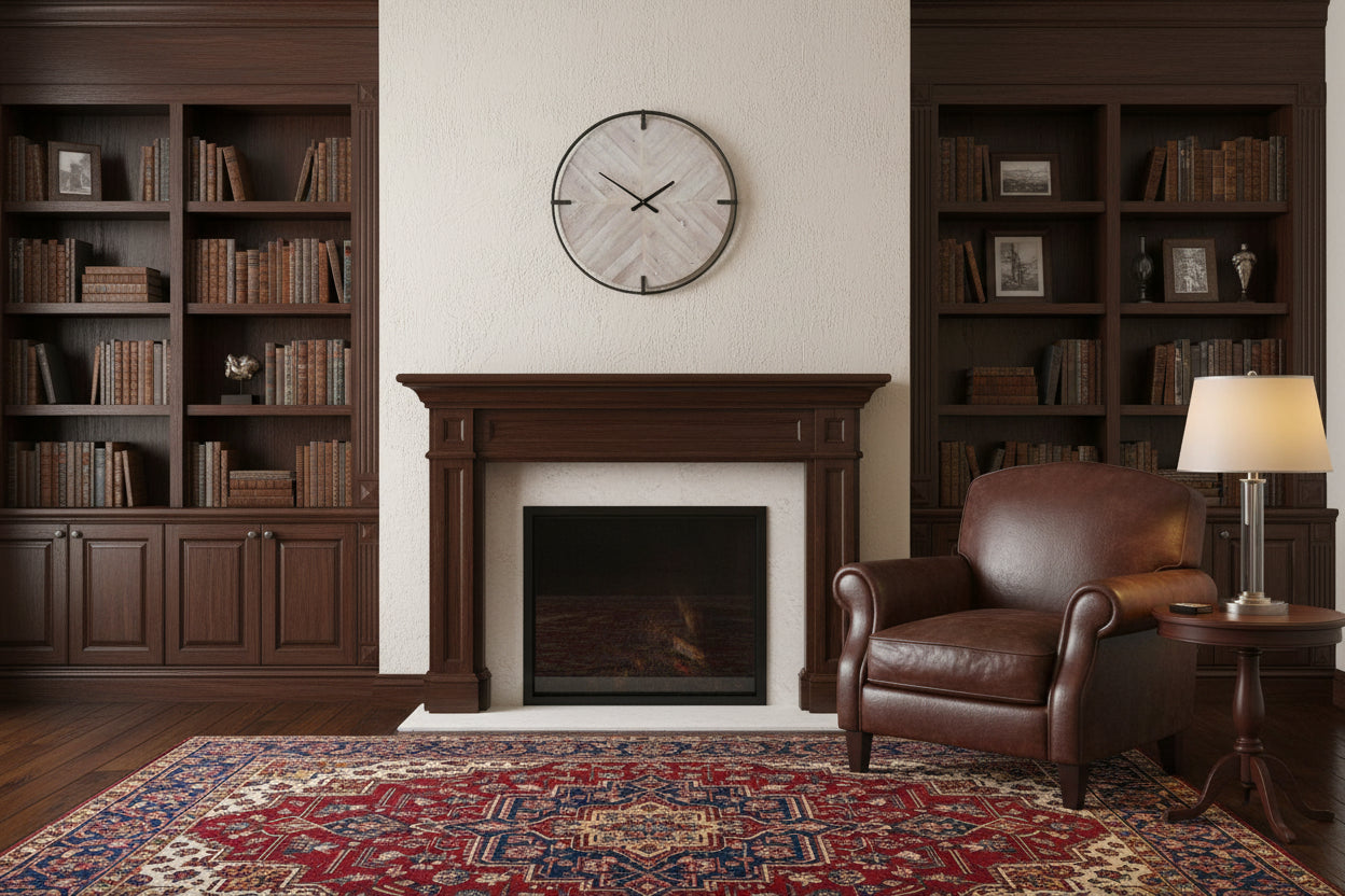 Metal Wood Analog Distressed Round Wall Clock