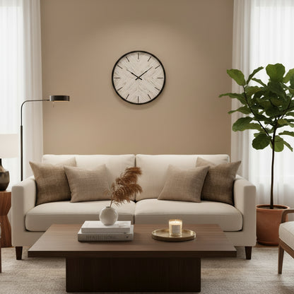Metal Wood Analog Distressed Round Wall Clock