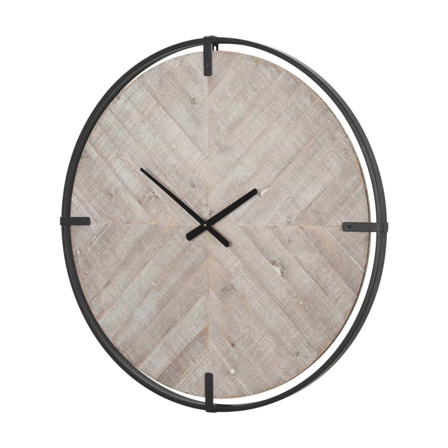 Metal Wood Analog Distressed Round Wall Clock