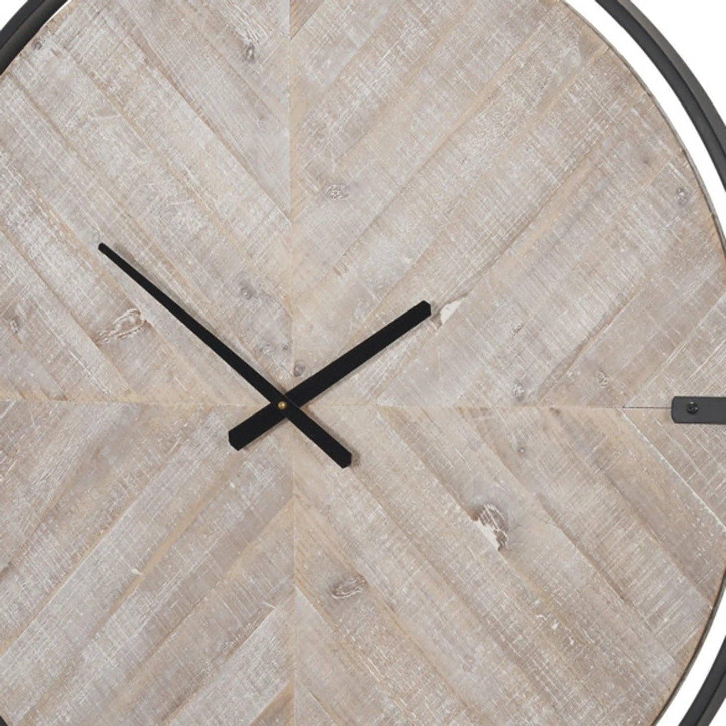Metal Wood Analog Distressed Round Wall Clock