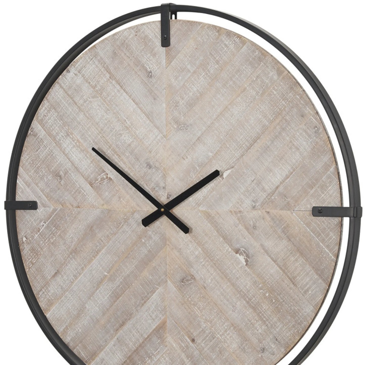 Metal Wood Analog Distressed Round Wall Clock