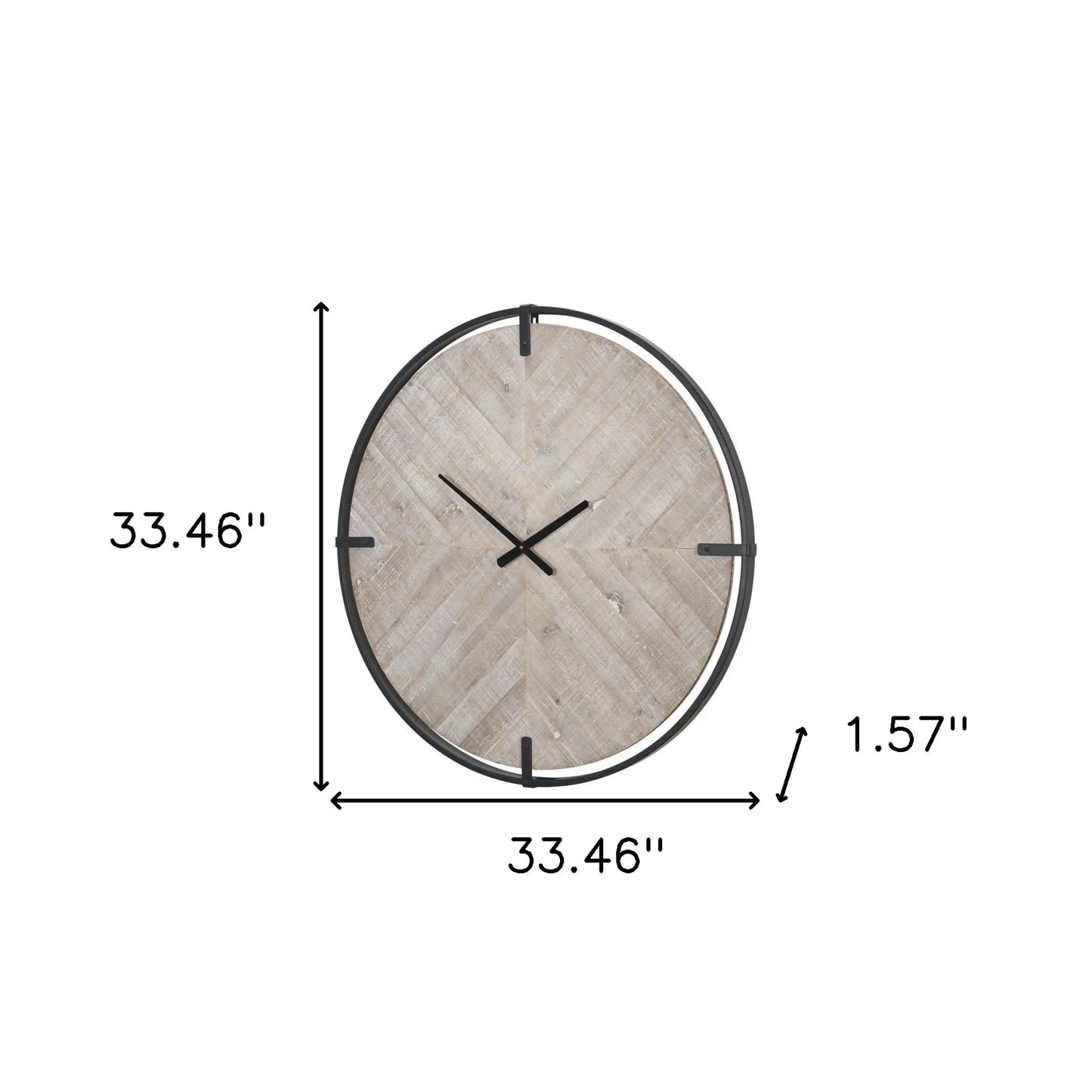 Metal Wood Analog Distressed Round Wall Clock