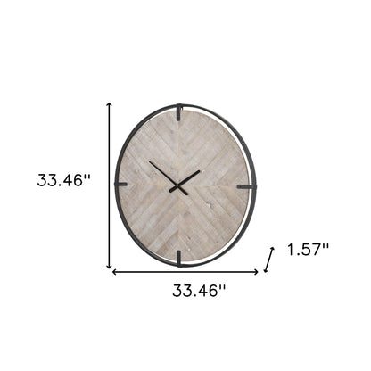 Metal Wood Analog Distressed Round Wall Clock