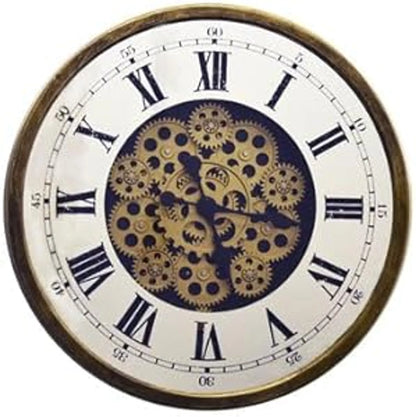 18" Antiqued Gold White and Black Metal Skeleton Wall Clock