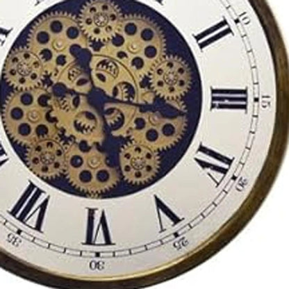 18" Antiqued Gold White and Black Metal Skeleton Wall Clock