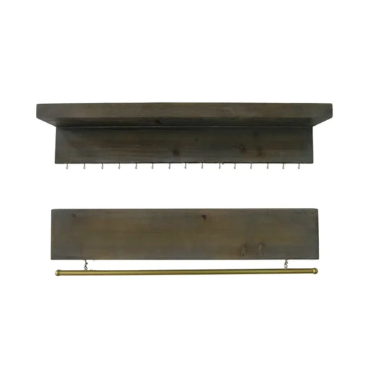 Wood Wall Mounted Accent Shelves with Hooks