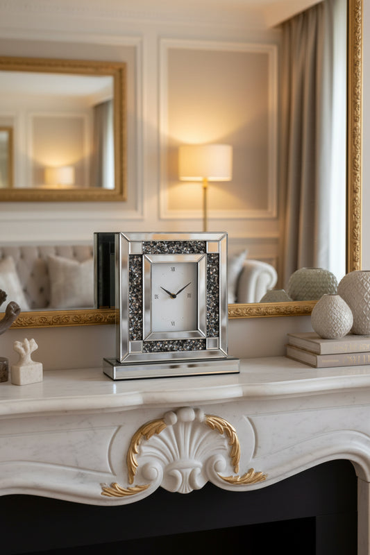 Faux Crystal MirroGlass Table Clock