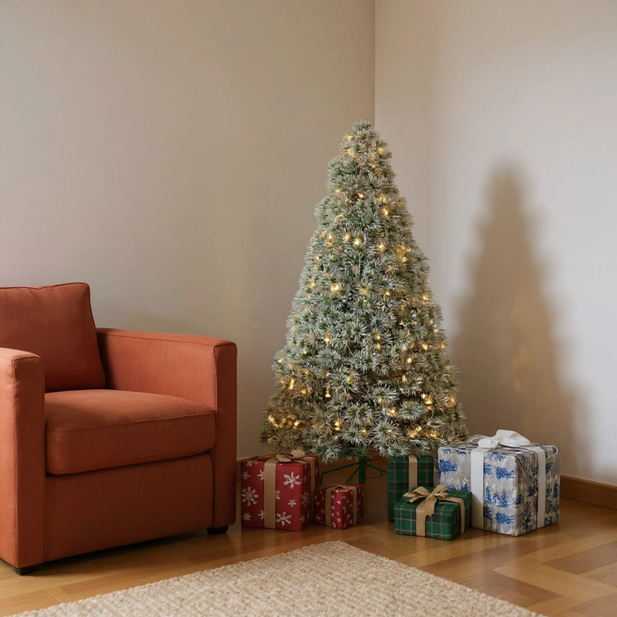 Pre Lit Full Flocked Spruce Christmas Tree